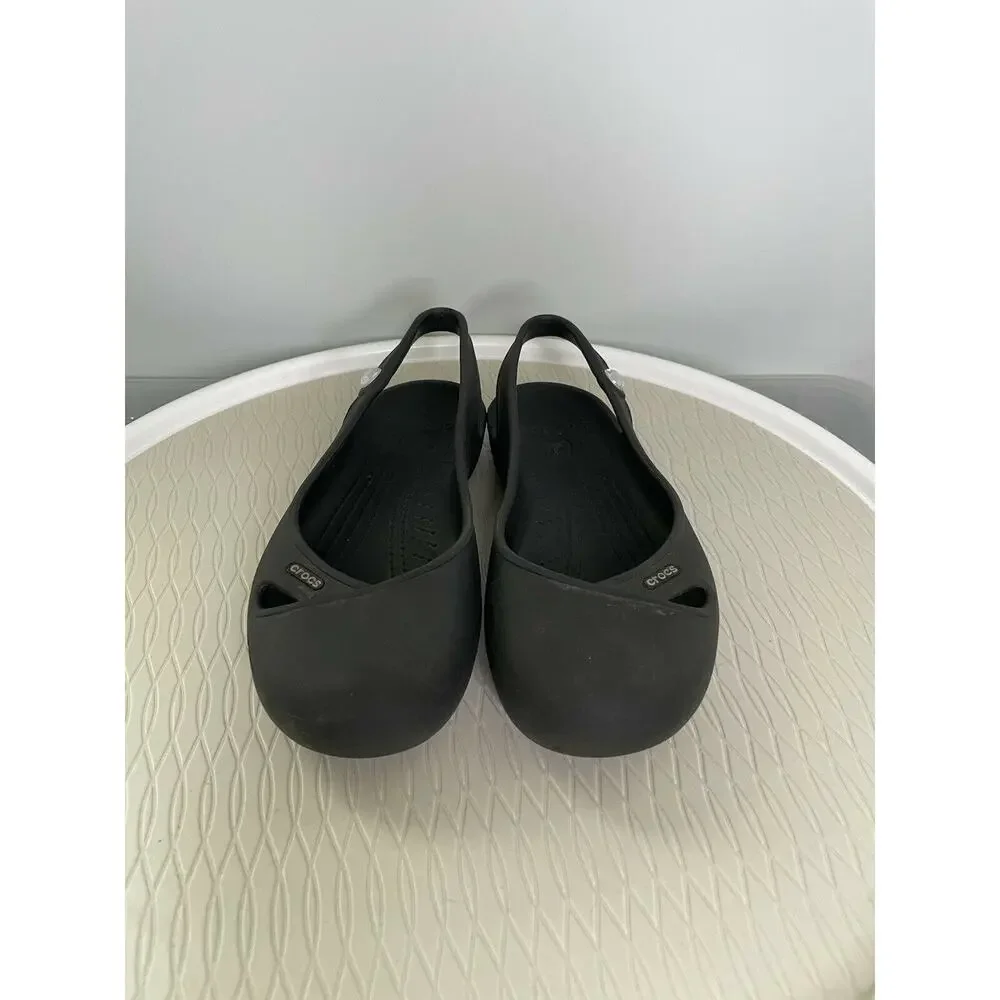 Crocs Women’s Olivia II Slingback Ballet Flats US 7 Black Comfort Slip On Jewel